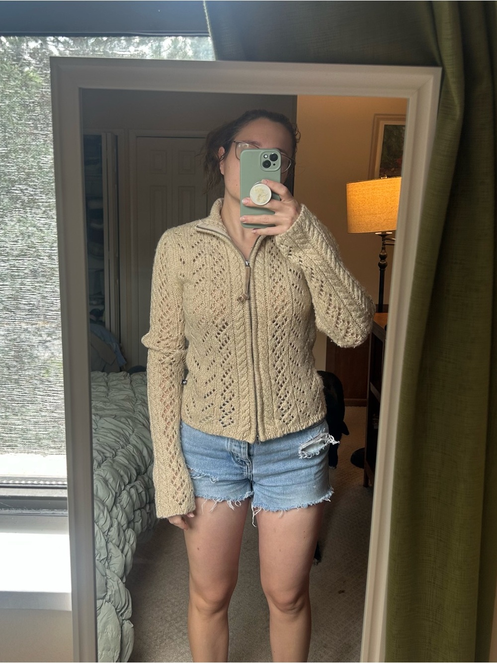 Abercrombie & Fitch Cream Crochet Zip-Up Cardigan